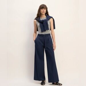 Everlane The Pleated Wide-Leg Chino - Navy Size 2